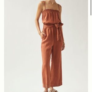 Anthropologie | Cloth & Stone Linen Smocked Wide-Leg Jumpsuit